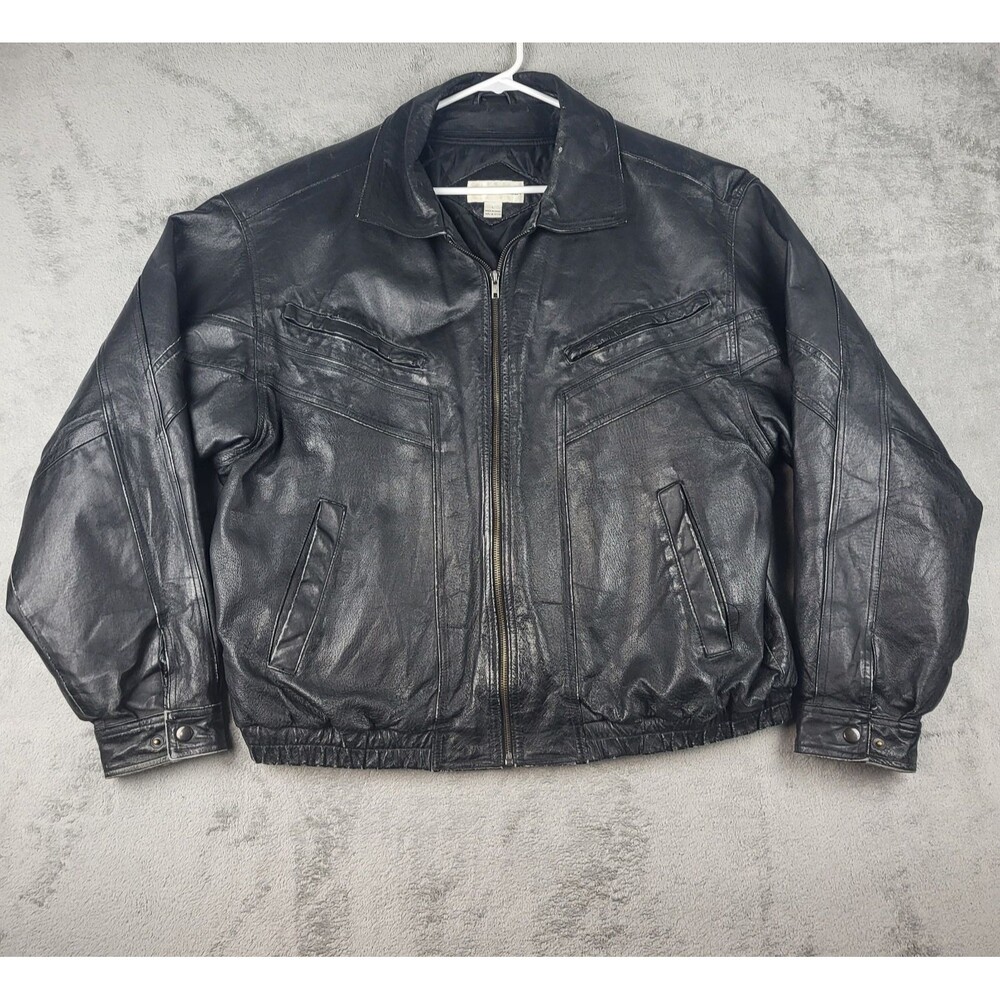 Charles Klein Men's Vintage Black Leather Bomber Jacket  Size L